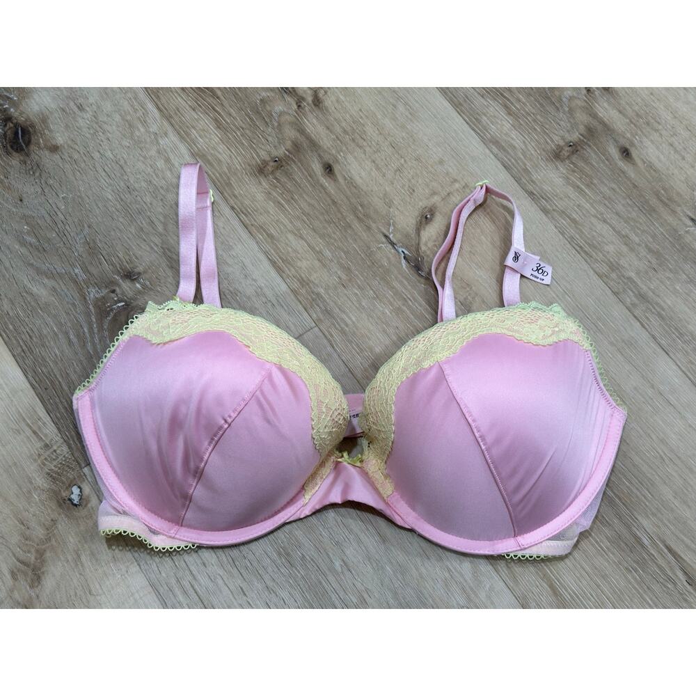 NWT Victoria’s Secret Push-Up Bra 36D Sexy Spring Pink Yellow Sheer Lace